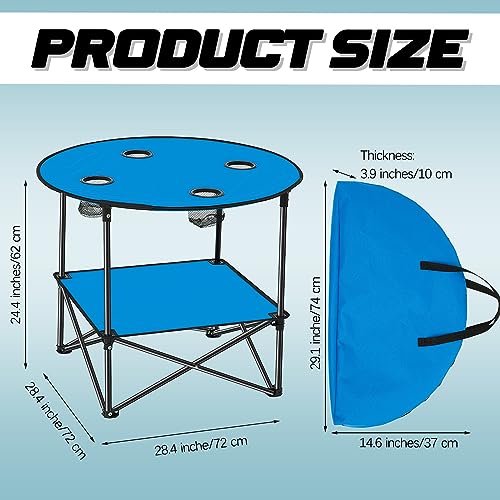Soaoo 2 Pcs Folding Camping Table with 4 Mesh Cupholders 2 Tier Portable Folding Table Round Lightweight Fabric Compact Carrying Case Beach Table for Summer Outdoor Tailgating Fishing Hiking - color: Blue