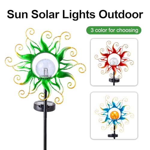 Solar Garden Lights Outdoor, Green Metal Sun Stake with 30 LED Waterproof Vine String Crackle Glass Spring Decor for Patio,Yardr,Lawn Gardening Birthday Gifts - color: Green