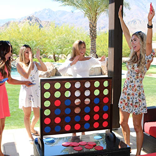 GoSports 3 Foot Giant Wooden 4-in-a-Row Connect Game – Jumbo Party Size with Heavy-Duty Coins – Easy Setup and Portable Design for Indoor and Outdoor Yard Game for Adults - style: Dark Stain Finish