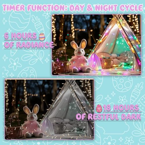 cshare Easter String Lights Battery Operated,Pastel Easter Lights with Timer 9.8ft 30LED Transparent Wire Fairy Lights for Easter Decorations Garland Outdoor Indoor Party - color: Pastel