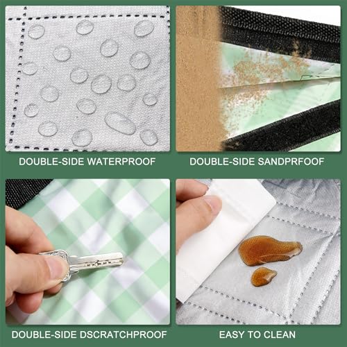 ZUBOND Large Picnic Blanket Outdoor Picnic Mat Waterproof Foldable 80''x80'', Beach Blanket Sandproof for LawnPark, Grass, Travel, Hiking, Camping Essentials, Vintage Gingham Picnic Blanket - color: Green White, size: 80 x 80 Inch