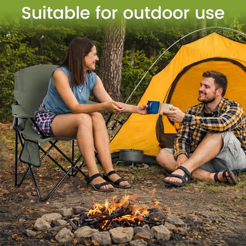 2 Pack Folding Camping Chair with Cup Holder & Side Storage Bag 300lbs Capacity Lightweight High Back Portable for Beach, Picnic, Sport, Green - color: Green, size: 2 Pack