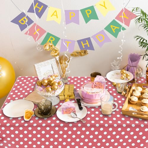 2 Pack Pink Polka Dot Tablecloth,Pink and White Tablecloths Disposable Plastic Rectangular Picnic Table Cover,Suitable for Rectangular Tables(54 x 108 Inches) - color: Polka Dot Pink, size: 54" x 108" Rectangular (2 Pack)