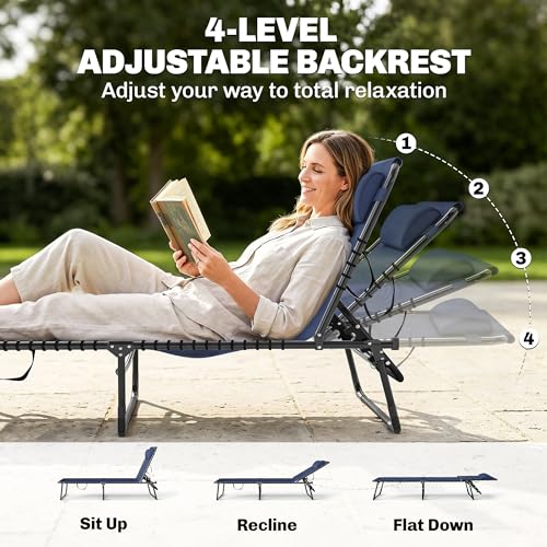 Outsunny Folding Chaise Lounge Chair Set of 2, Patio Sun Tanning Chair, Outdoor Chaise Lounger with 4-Position Reclining Back, Breathable Mesh Seat for Beach, Poolside, Dark Blue - color: Dark Blue, size: 2 Packs