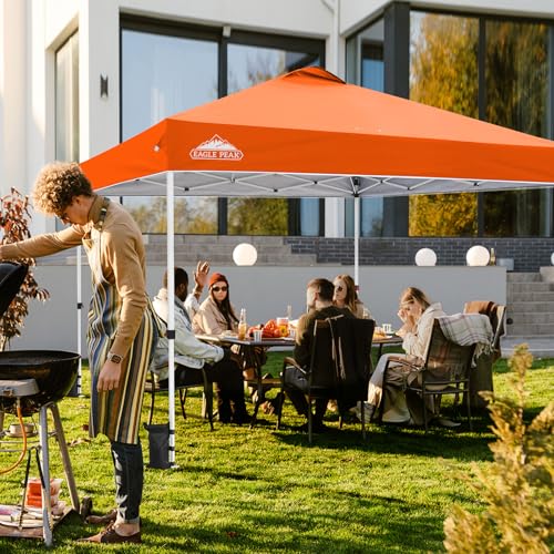 EAGLE PEAK Pop Up Canopy Tent with Wheeled Carry Bag, 8 Stakes, 4 Ropes, 4 Weight Bags, Easy Set Up Tent Canopy, 12x12 ft, 144sqft of Shade, Orange - color: Orange, size: 12x12