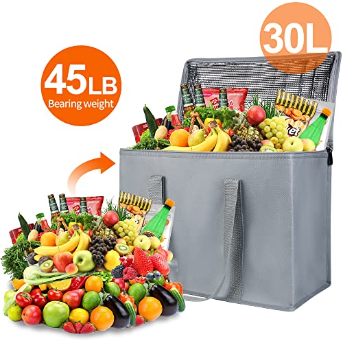 Bodaon 1-Pack Insulated Reusable Grocery Shopping Bags, X-Large Pizza Delivery Cooler Bag for Hot/Cold Food, Grey - color: Grey, size: X-Large