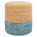 16'' Round Ottoman Natural Seagrass Braided Poof Hand Weaving Round Ottomans Boho Footrest Stool for Home Living Room Bedroom Patio(Natural&Blue) - color: Natural&blue