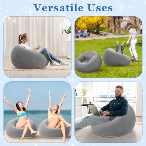 Realspring Inflatable Bean Bag Chairs Outdoor Blow up Camping Chairs Inflatable Lazy Sofa Folding Portable Bean Bag Loungers Couch for Movie Night(Dark Gray,4 Pcs) - color: Dark Gray
