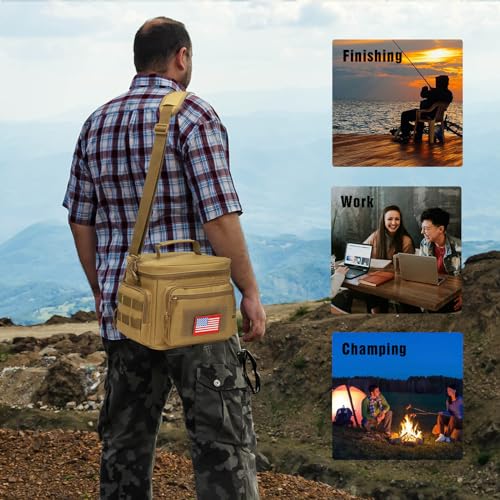 ATRIPACK Lunch Box for Men, Tactical Lunch Bag MOLLE Webbing Leakproof Insulated Large Lunch Cooler Women Adult Meal with Adjustable Shoulder Strap Durable Lunch Pail (Brown) - color: Brown, size: Medium