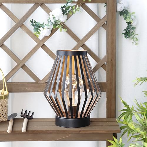 JHY DESIGN 8.5“H Metal Cage LED Lantern Battery Powered Cordless Accent Light with LED Edison Style Bulb Great for Weddings Parties Patio Events Gifts for Indoors Outdoors