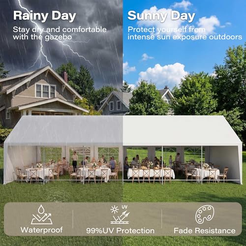 LAUSAINT HOME 20x40 Party Tent, Heavy Duty Waterproof Canopy with Removable Sidewalls & Roll-Up Door, Large White Event Shelter with Steel Frame for Wedding, Backyard, BBQ, Camping, for 50–80 People - size: 20x40