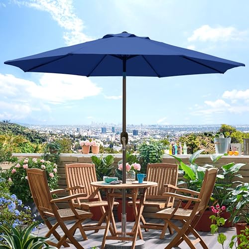 Blissun 9' Outdoor Patio Umbrella, Outdoor Table Umbrella, Yard Umbrella, Market Umbrella with 8 Sturdy Ribs, Push Button Tilt and Crank - color: Navy Blue