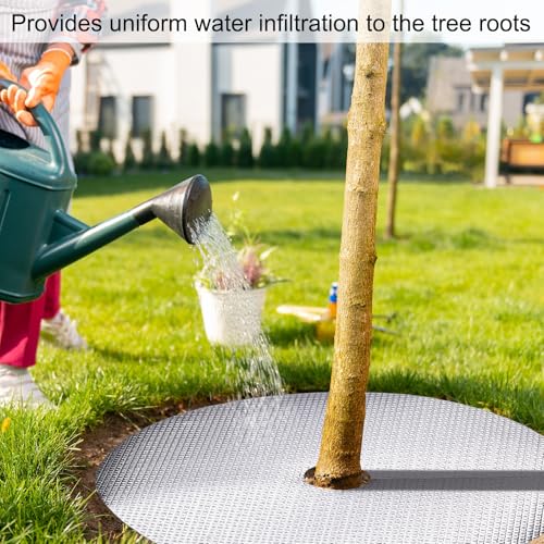 HARFINGTON 20pcs Tree Mulch Ring 16.5 Inch Non-Woven Round Tree Protector Weed Barrier Mat Plant Cover Rings for Weed Grass Control Root Protection, Silver - size: 16.5