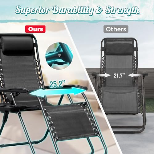 Homall Zero Gravity Chair Patio Folding Lawn Lounge Chairs Outdoor Lounge Gravity Chair Camp Reclining Chair with Pillows for Poolside Backyard and Beach Set of 2 (Dark Black) - color: Black, size: 2 PCS