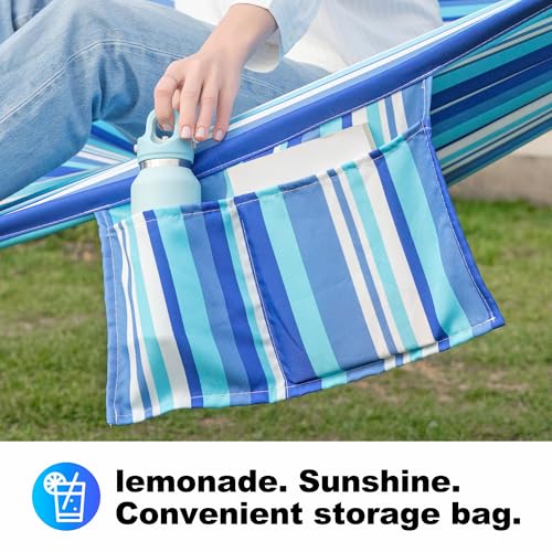 GAFETE Hammock 2 Person Quilted Fabric Hammocks for Outside, Double 12ft Hammocks with Spreader Bar, Large Removable Pillow, Storage Bag, Carabiners, Max 475 lbs Capacity (Ocean Blue) - color: Ocean Blue