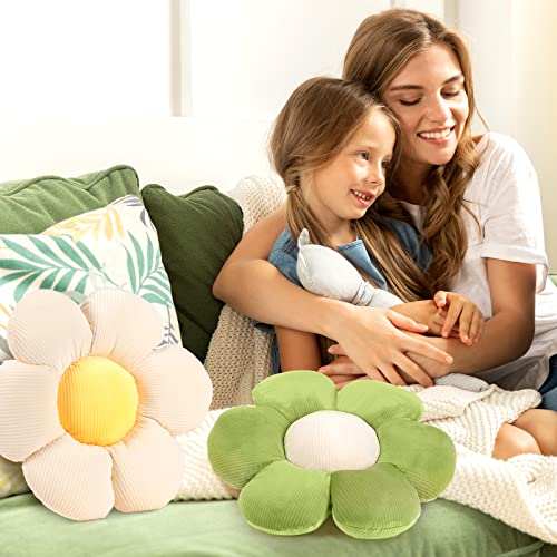 Coume 6 Pcs Flower Floor Pillows - 16 Inch Daisy Throw Pillows Cute Flower Decorative Floor Seat Cushions for Bedroom Home Sofa Chair Couch Decor(Yellow, Pink, Green with White Core) - color: Yellow, Pink, Green, White