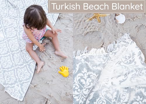 Premium Turkish Beach Towel (35”x 67”) – Lightweight, Quick Dry Beach Towel, Sand-Free, 100% Cotton – Ren Grey Color - color: Renaissance Light Grey