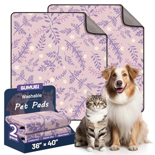 Washable Dog Pee Pads - Absorbent Reusable Puppy Training Pads, Waterproof Leak - Proof & Non - Slip for Crate Whelping Potty Training 36x41 (Pack of 2) - color: Purple Multicolor, size: 36x41in(Pack of 2)