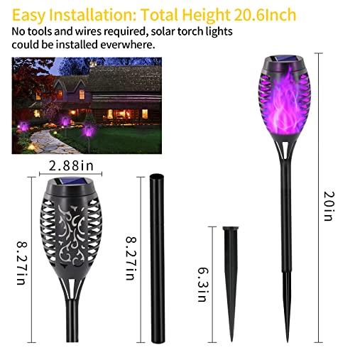 EOYIZW Solar Outdoor Lights, 8 Pack Purple Halloween Decorations Outdoor, Waterproof Mini LED Solar Tiki Torches for Outside Light for Halloween Garden Yard Porch Lawn Decor - color: Purple, size: 12LED-8Pack