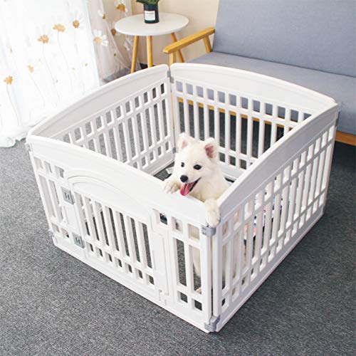 Pet Playpen Gate for Dogs Heavy Plastic Puppy Exercise Pen Small Pets Fence Puppies Folding Cage 4 Panels for Puppies and Small Dogs House White (33.5x33.5 Inches) - color: White, style: WHITE 4*panel