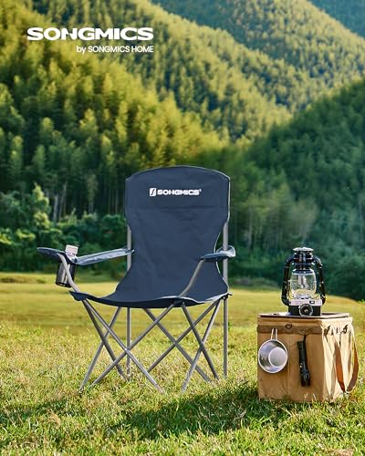 SONGMICS Set of 2 Folding Camping Chairs, Comfortable, Heavy Duty Structure, Max. Load Capacity 330 lb, Outdoor Chair with Cup Holder, for Camping, Garden, Fishing, Terrace, Twilight Blue UGCB008Q02 - color: Blue, style: 2PC (21.3"D x 33.9"W x 38.2"H)