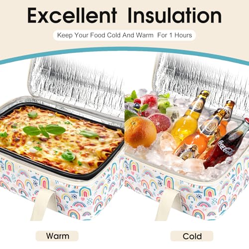 Corduroy Casserole Carrier, Insulated Lasagna Lugger for Hot/Cold Food, Fits 9" x 13" Baking Dish, Thermal Lunch Tote for Potluck & Picnic - Corduroy Rainbow - color: Corduroy Rainbow, size: 16x10x4 in