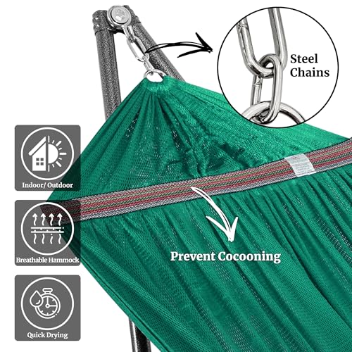 Tranquillo Double Hammock with Stand Included for 2 Persons/Foldable Hammock Stand 600 lbs Capacity Portable Case - Inhouse, Outdoor, Camping, Peacock - color: 1. Peacock