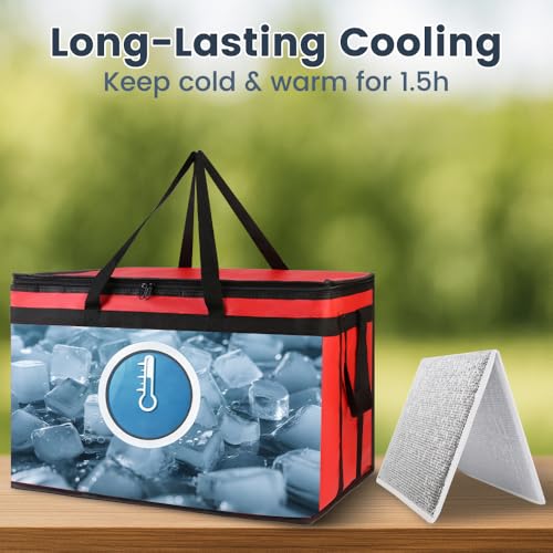 Cooler Insulated Food Delivery Bag & Drink Carrier with Hard Bottom, XXX-Large Grocery Catering Travel Thermal Frozen Carrier, Pizza Bags for Commercial Delivery, Cold Warmer Accessories - color: Red Bag with Drink Carrier, size: 23" x 14" x 15"