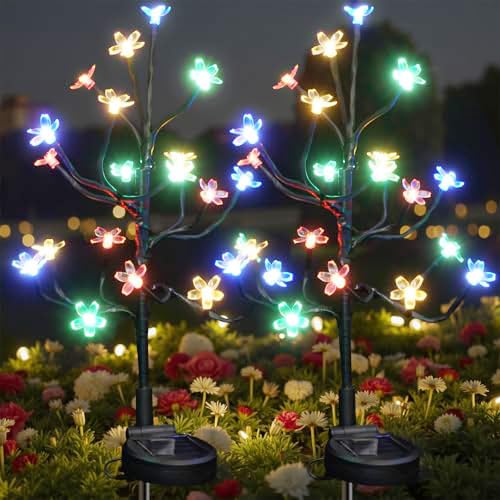 Solar Garden Lights Outdoor Waterproof,Garden Decor Solar Flowers For Outside Decorative,2Pack 2Modes Solar Powered Fairy Outdoor Decorations for Yard Patio Pathway, Gardening Gifts Mothers Day - color: Multicolor, size: 2 Pack