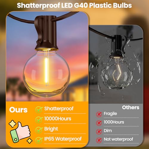 Mlambert 25FT Solar Powered String Lights Outdoor, Waterproof Solar Patio Light String with 10+1 Shatterproof LED G40 Bulbs for Backyard Garden-Brown - color: Brown