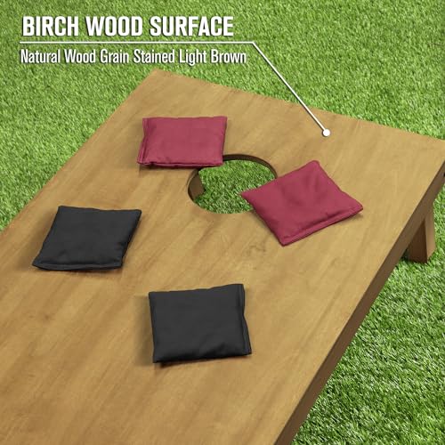 GoSports 4 ft x 2 ft Regulation Size Wooden Cornhole Boards Set with Light Brown Finish - Includes Carrying Case and Bean Bags - color: Black & Burgundy, size: 4 ft x 2 ft