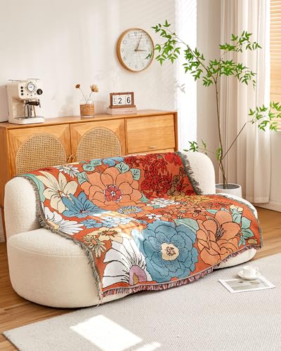 Erke Chair Recliner Cover Boho Throw Blanket Hippie Living Room Decor Wall Tapestry Outdoor Picnic Camping Rug Mattress Beach Towel Sofa Furniture Slipcover Bohemian 50”x70” Orange Florals - color: The Orange Floral