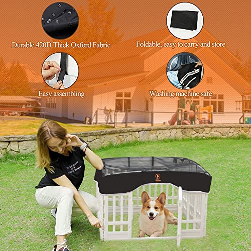 PJYuCien Dog Playpen Mesh Top Cover, Fits 36 Inch 4 Panels Regular Square Plastic Exercise Pet Pen, Adhesive Tape Connections, Black (Note: Cover Only, Fence Not Included) - style: Black Cover, 36"Width, Black ( Adhesive Tape Connections )
