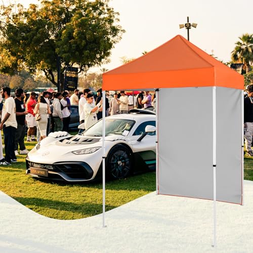 5x5 Pop Up Canopy Tent with One Sidewall, Instant Portable Beach Canopy, Outdoor Tent with Carry Bag for Camping, Sports, Tailgating, Events, Orange - color: Orange, size: With One Wall