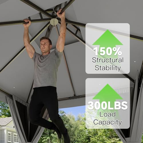 Aoxun 8'x8' Outdoor Gazebo, 50mm Heavy-Duty Steel Frame Double Roof Canopy, Waterproof Polyester Patio Pavilion with Curtains and Netting for Backyard Garden, Gray - color: Dark Gray, size: 8 X 8