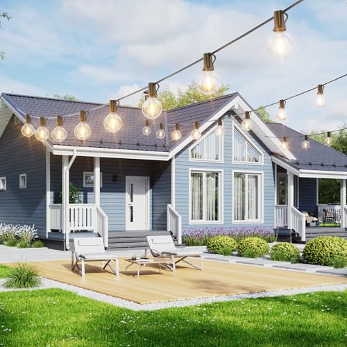 Svater Outdoor String Lights LED 60 FT, Patio Globe Lights with 32 Plastic G40 Bulbs, Waterproof Dimmable Outside Hanging Light for Backyard Bistro Cafe Porch Party Decor, 2700K Warm White - size: 60FT