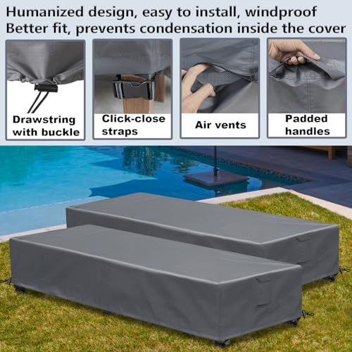 Waterproof Patio Lounge Chair Cover 2 Pack Outdoor Chaise Lounge Covers 600D Weather Resistant Material, UV Protection, Windproof Design Outside Furniture Covers 80" x 28" x 14" H,Grey - color: Grey, size: 2 Pack (80"l X 28"w X 14"h)