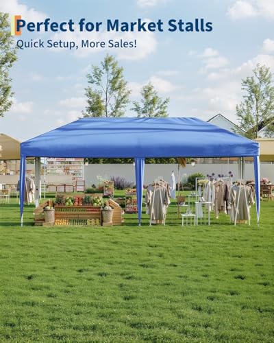 10X20 Pop Up Canopy Tent with 6 Sidewalls – Heavy Duty Commercial Instant Shelter, One-Person Quick Setup Outdoor Party Tent, Water-Resistant & Portable, Blue - color: Blue