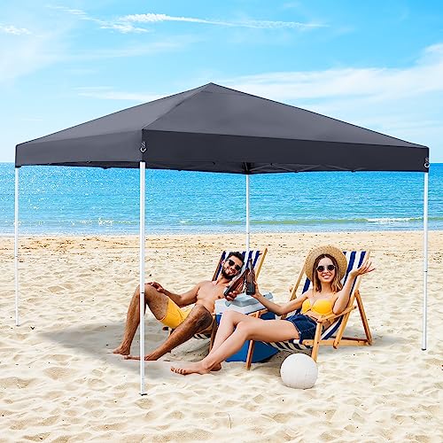 JupiterForce 10 x 10 Pop Up Canopy Tent Easy Set-up, Height Adjustable Outdoor Canopy Patio Waterproof Sun Shade Shelter Instant Canopy with Wheeled Carry Bag, Ropes - color: Gray