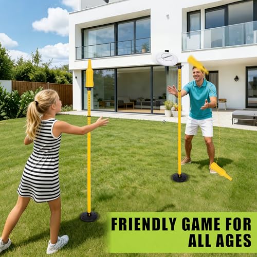 Flying Disc Game Set, Disc Toss Outdoor Games Height Adjustable Bottle Drop Set, Score Tracker, Portable Bottle Set for Family Yard Lawn Beach