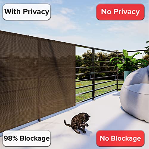 Balcony Privacy Fence Screen 3' x 10' Mesh Windscreen Fencing Shield Cover Included Cable Ties for Deck Apartment Porch Backyard Patio Outdoor, Brown