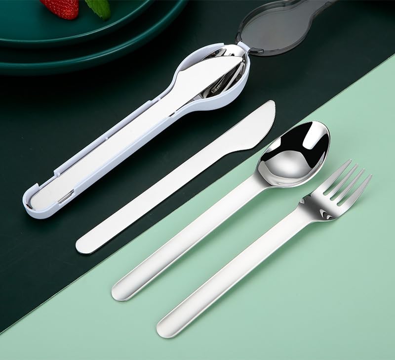 Travel Cutlery Set with Case Portable Silverware Utensils Set,ABS cutlery box, spoon and forkReusable Flatware Set Cutlery Set for Camping Picnic Hiking Office (grey), BXCJ01, Gray - color: Gray