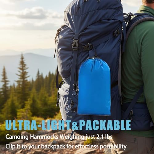 Camping Hammocks,Single Hammock with Tree Straps,Portable Lightweight Parachute Nylon Camping Gear for Outside Hiking Beach Backpack Survival Travel (Blue) - color: Blue