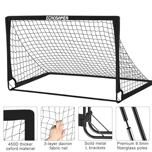 Kids Soccer Goals for Backyard, 2 of 6 x 4 ft Kids Soccer Goal Set Soccer Net with 10 Soccer Cones, Agility Ladder & Carry Bag, Portable Soccer Training Equipment. - color: Black