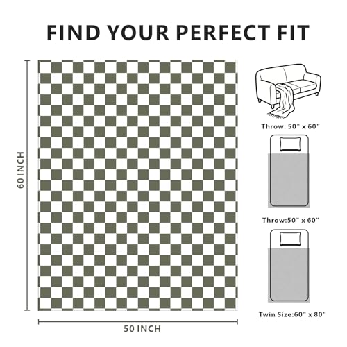 Edenleaf Checkered Blanket Flannel Throw Blankets Soft Cozy Checkered Grid Print Chessboard Gingham Pattern Throws for Bed Sofa Couch for All Seasons, 50x60 Inch, Dark Olive - color: 01 Dark Olive, size: Throw-50"x60"