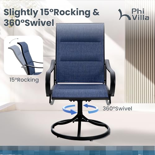 PHI VILLA 9 Pcs Outdoor Patio Dining Set, 8 Outdoor Padded Swivel Dining Chairs and Large Square Metal Dining Table, Outside Table and Chair Furniture Dining Set for 8 Person (Blue) - color: Blue Padded Fabric, size: 60"L x 60"W x 29"H-Metal-9 Piece