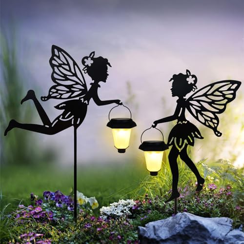 Solar Fairy Garden Stake Decorative Lantern, 2 Pack Metal Fairy Angel Garden Silhouette Lights for Lawn, Pathway, Patio, Yard Outdoor Decor - size: Fairy1