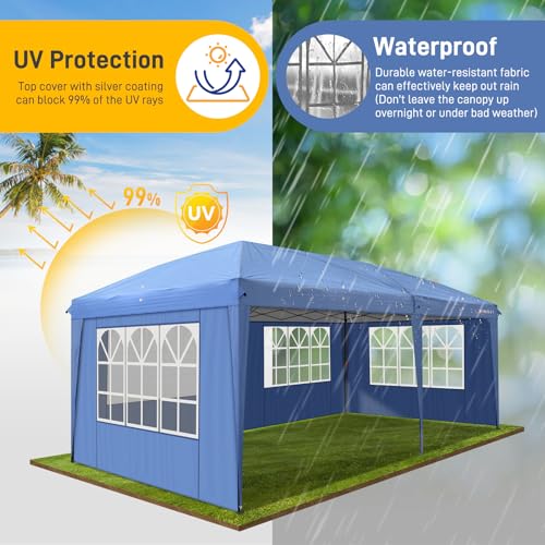 VINGLI 10x20 ft Pop Up Canopy Tent with 6 Sidewalls, Outdoor Gazebo 10x20 with Carry Bag, Patio Event Tent Commercial Canopy(Blue) - color: Blue