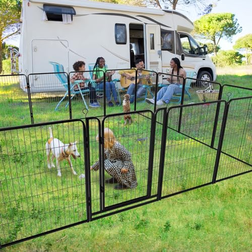 Kfvigoho Dog Playpen Outdoor Extra Wide 16 Piece Panels Heavy Duty Dog Fence 40" Height Anti-Rust with Doors Portable for RV Camping Yard, Total 42FT, 140 Sq.ft, Snowy Black - style: 32"W x 40"H
