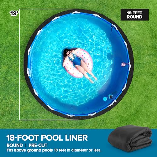 Above Ground Pool Liner Pad, 18' Foot Round, Pre-Cut Heavy Duty Outdoor Pool Pads for Above Ground Pools, Black Swimming Pool Liners for Padding and Protection, Thick Pool Mats to Prevent Punctures - size: 18 Feet